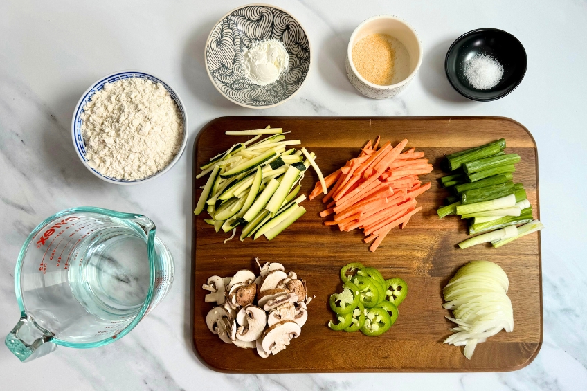 Ingredients for Korean vegetable pancakes (yachaejeon)