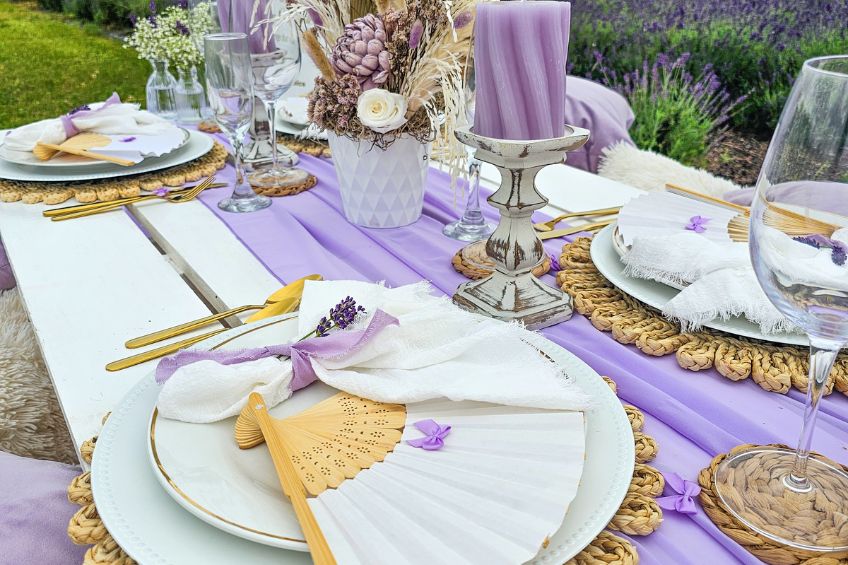 lavender picnic set up