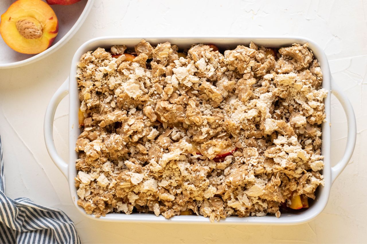 Assembled peach halvah crisp