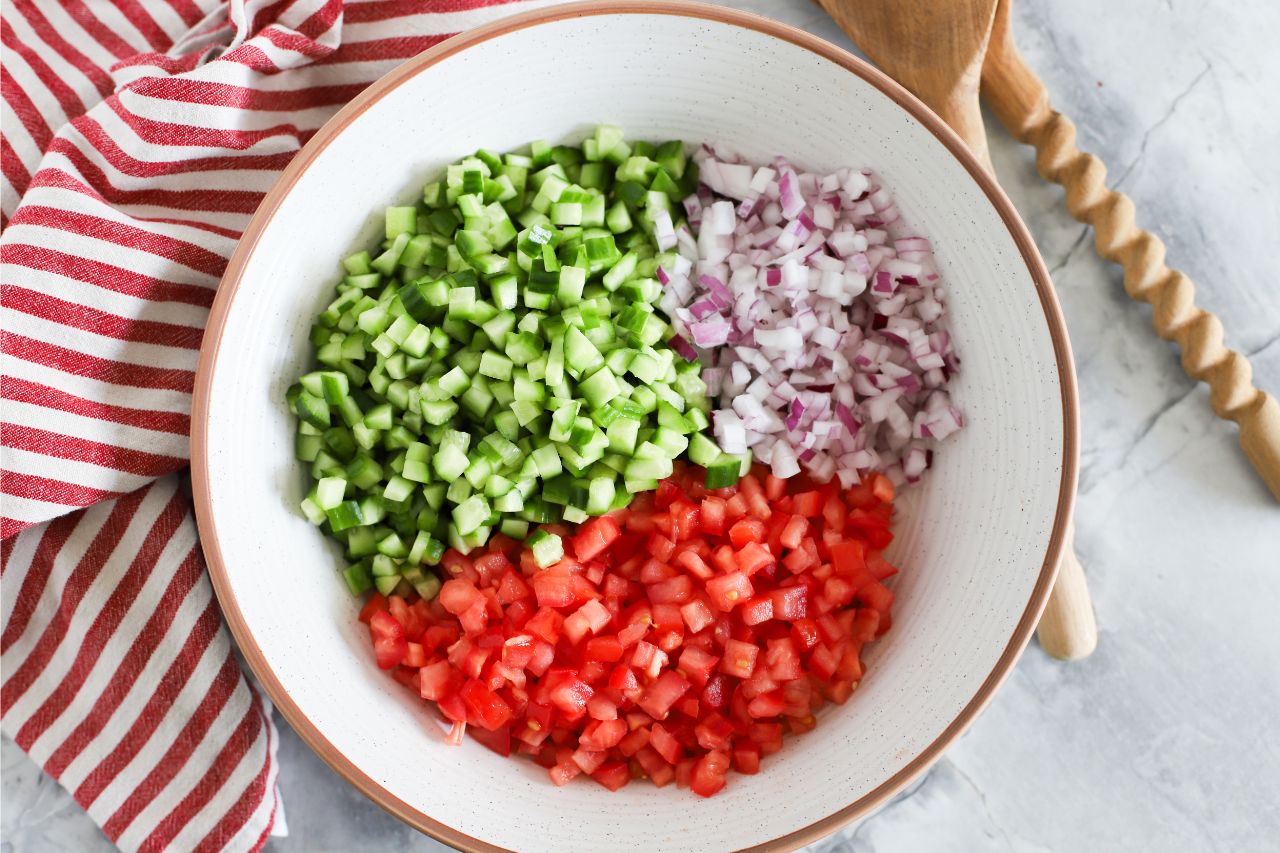 Shirazi Salad vegetables in a bowl