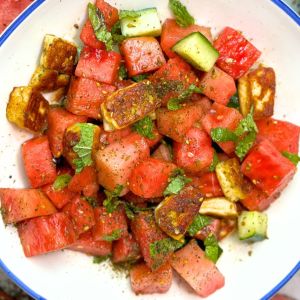 Grilled Halloumi Watermelon Salad With Za'atar Dressing