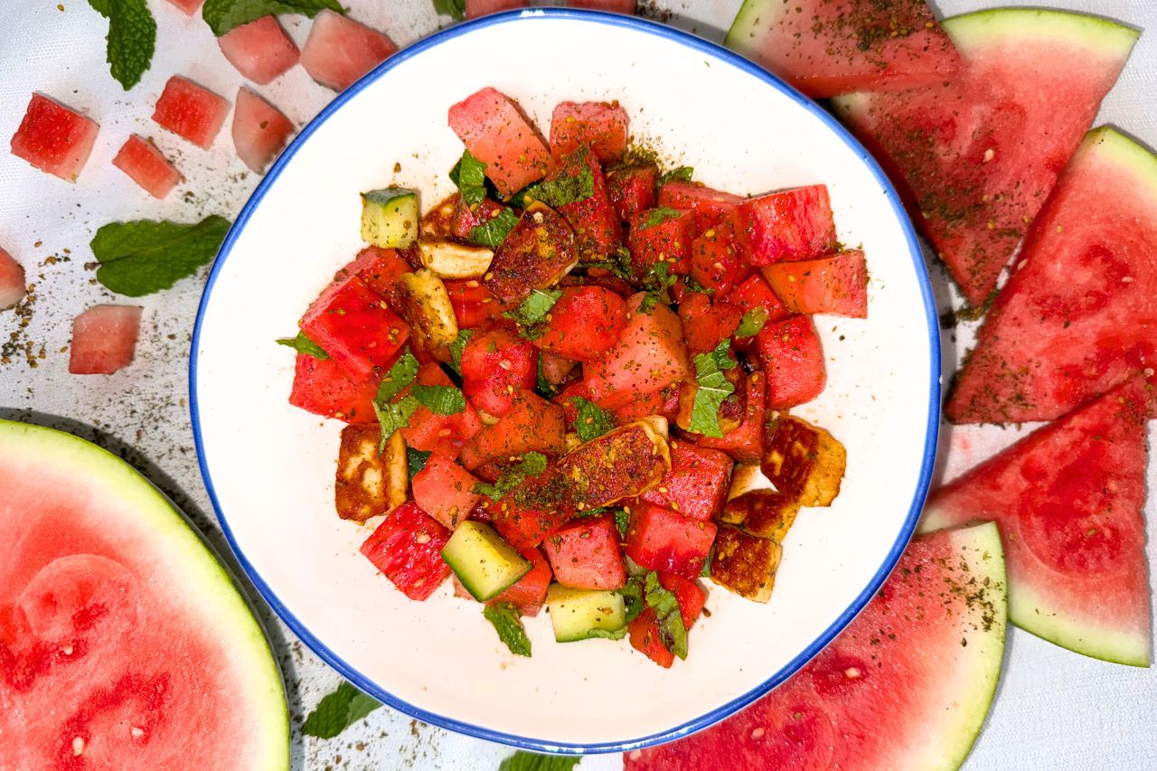 Grilled halloumi watermelon salad