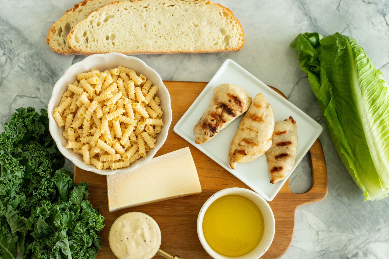 Caesar Pasta Salad prep