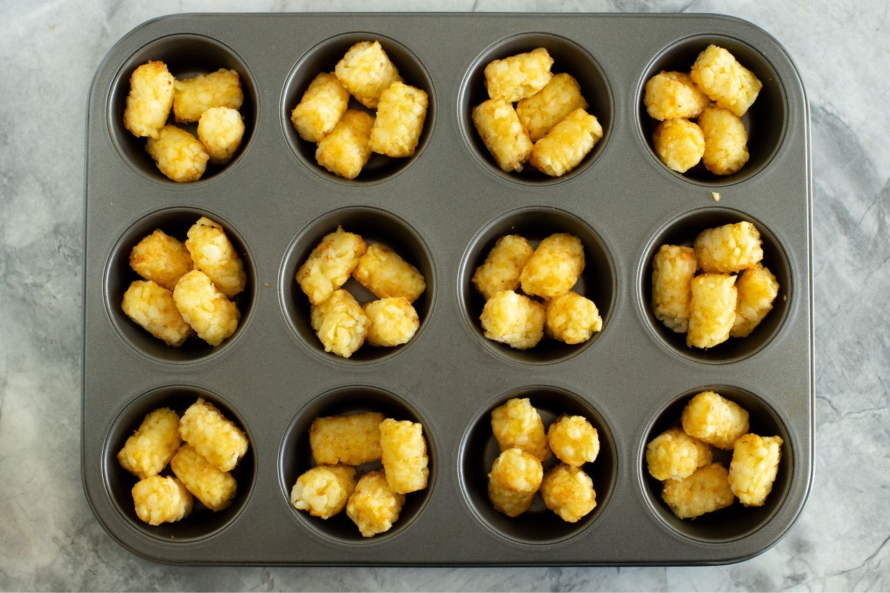 Tater tots in a muffin tray