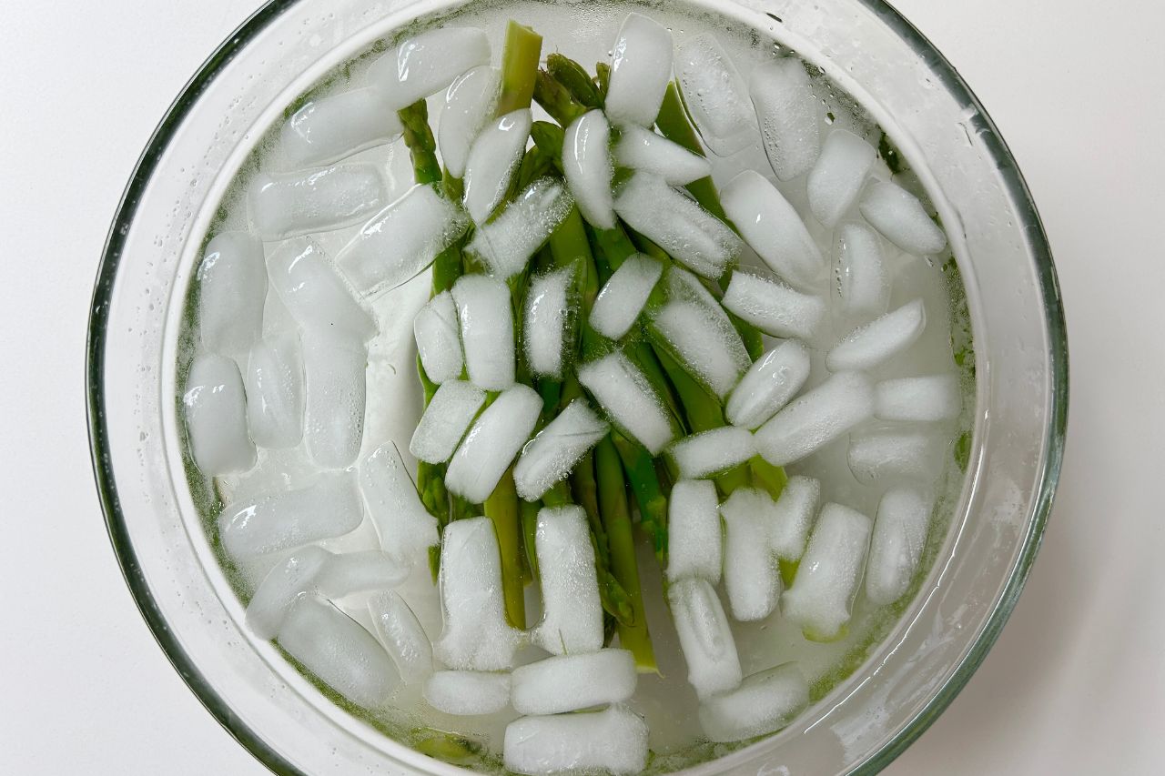 Asparagus in ice bowl