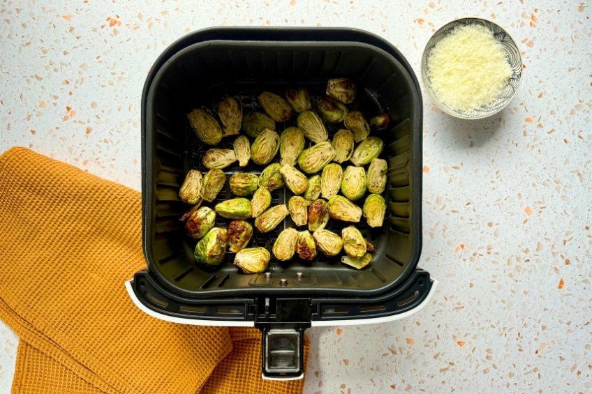 Roasted Brussels sprouts in air fryer basket