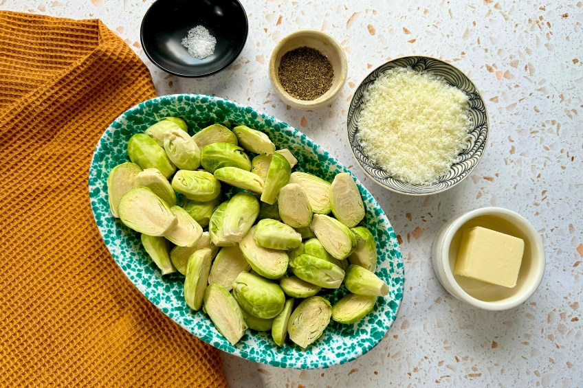 Cacio e pepe Brussels sprouts ingredients