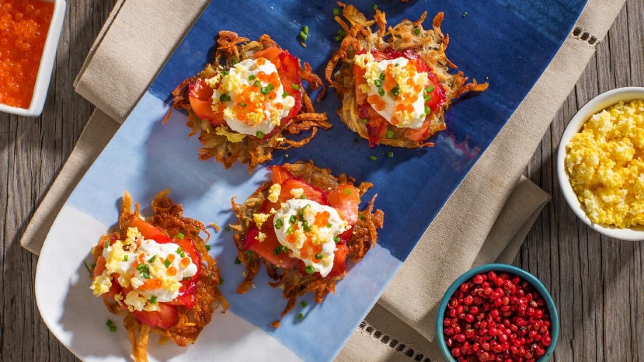 Trout rosti egg bites on a platter