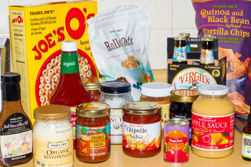 Trader Joe's grocery products displayed on counter