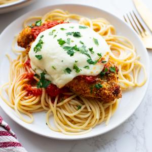 Air Fryer Chicken Parmesan with Spaghetti
