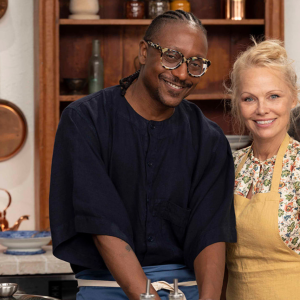 Pamela Anderson Cooks With Gregory Gourdet