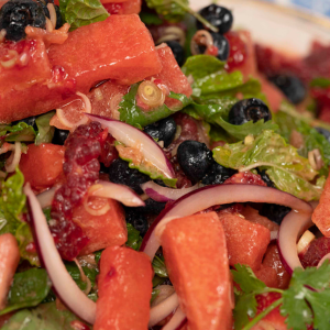Watermelon and Berry Salad With Coconut Dressing