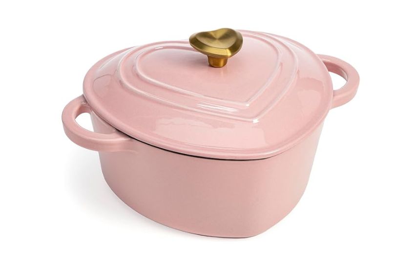 Light pink heart shaped dutch oven