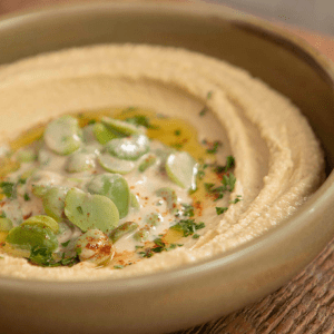 Hummus Masabacha with Fresh Legumes