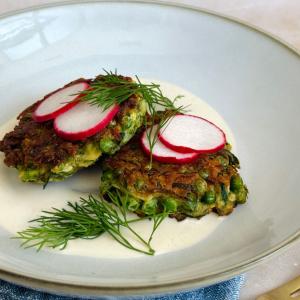 Zucchini and Pea Fritters With Lemon Tahini Yogurt