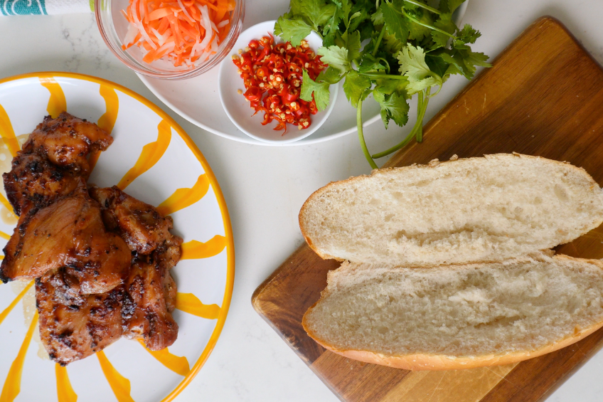 Ingredients for a chicken banh mi