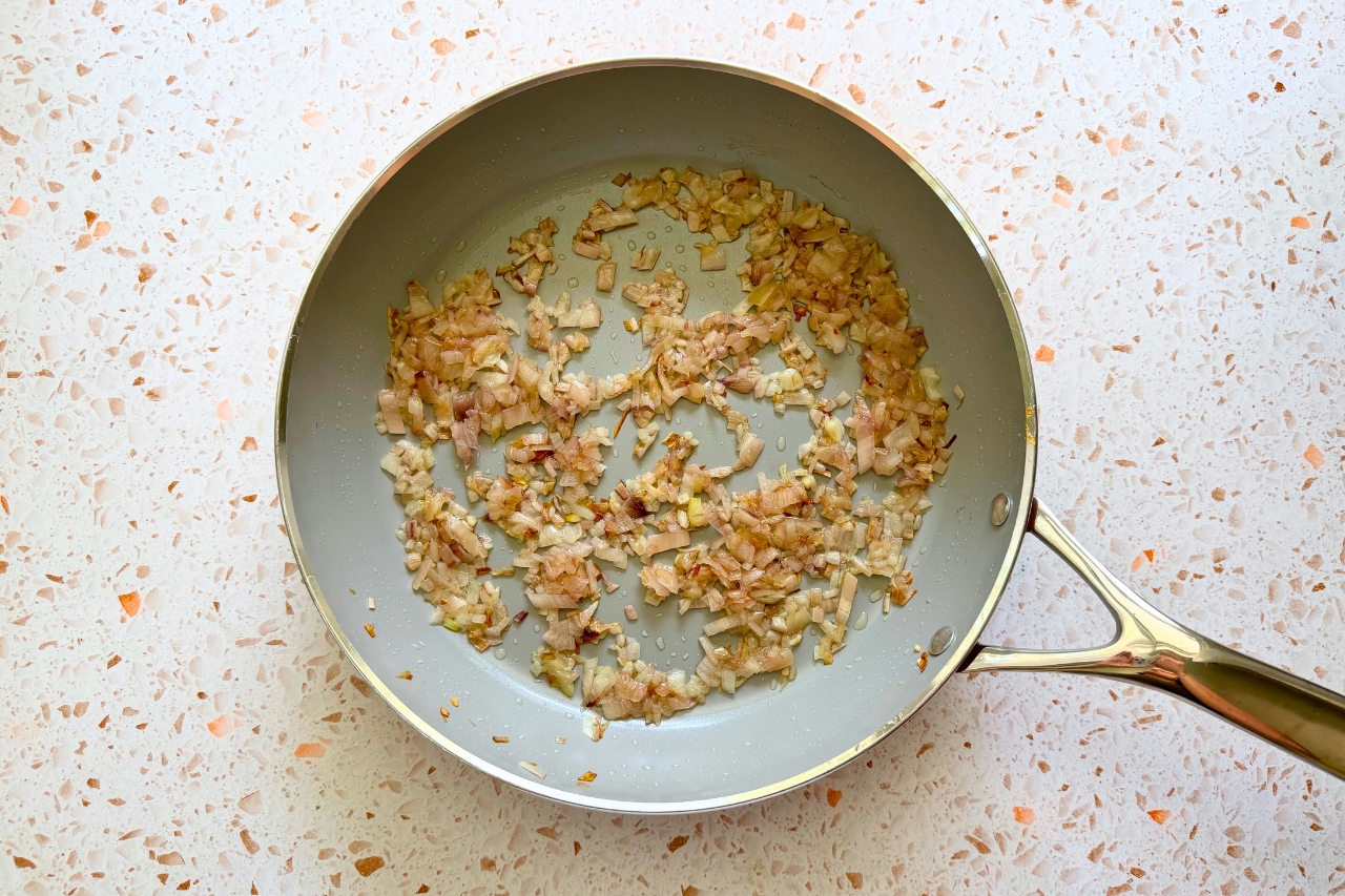 shallots in pan