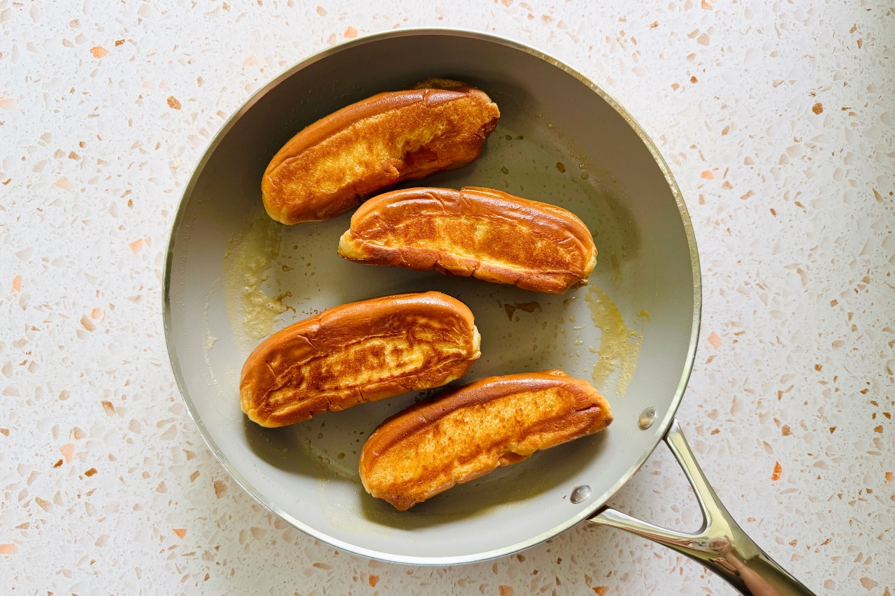 Buns toasted in pan