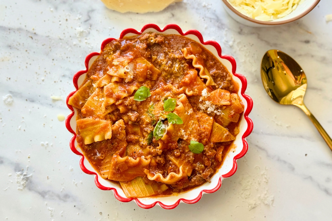 Lasagna soup in bowl