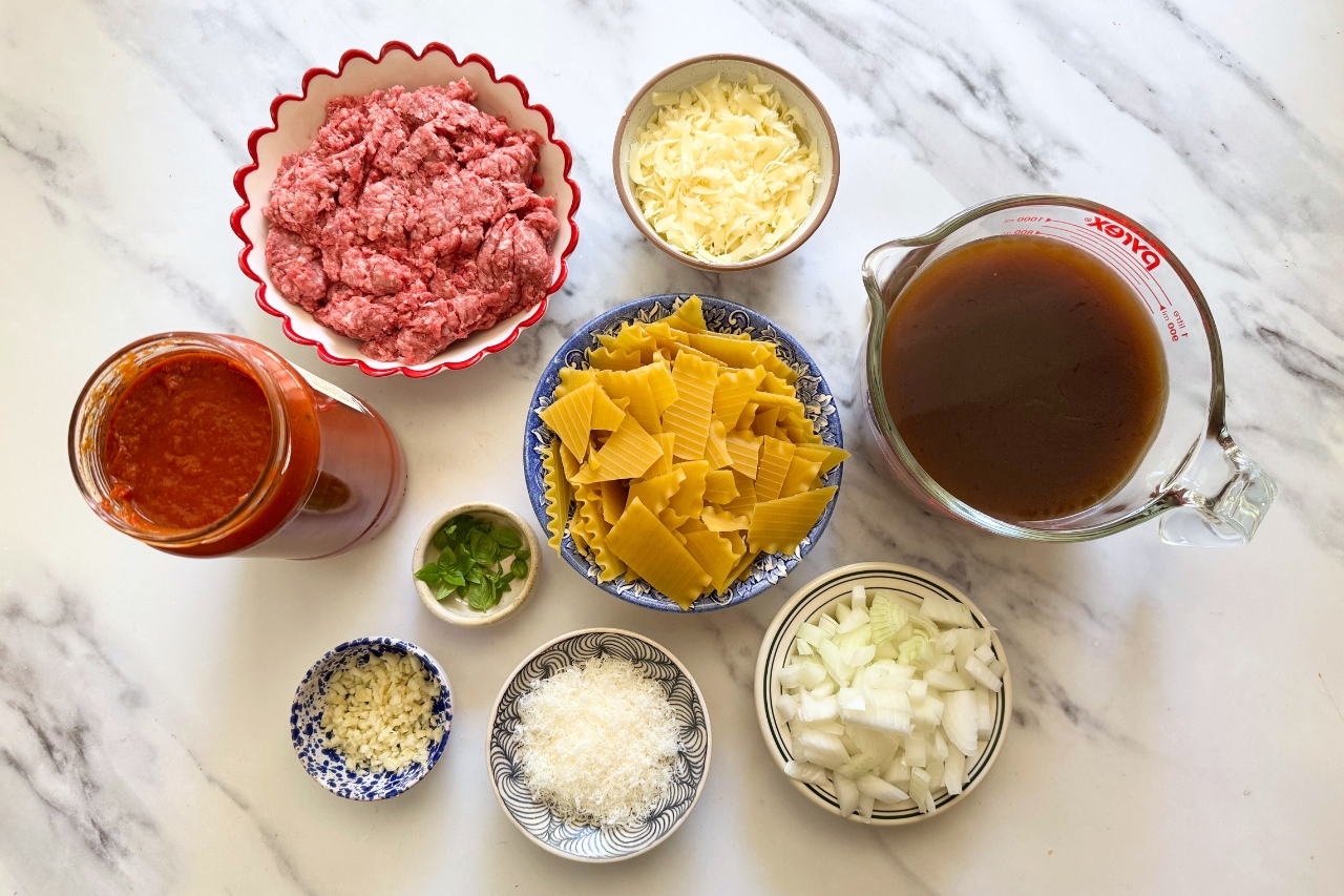 Ingredients for lasagna soup